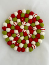 Load image into Gallery viewer, Felt Ball Trivet - Holiday Swirls & Dots