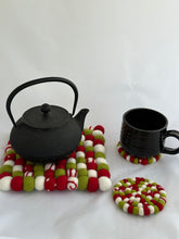 Load image into Gallery viewer, Felt Ball Trivet - Holiday Swirls & Dots