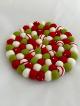 Load image into Gallery viewer, Felt Ball Trivet - Holiday Swirls & Dots