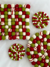 Load image into Gallery viewer, Felt Ball Trivet - Holiday Swirls & Dots