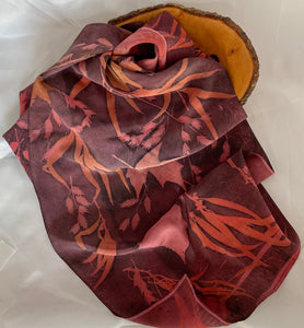 Botanical Print Stonewashed Silk Scarf, One of a Kind