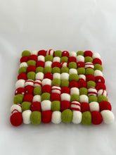 Load image into Gallery viewer, Felt Ball Trivet - Holiday Swirls & Dots
