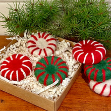 Load image into Gallery viewer, Peppermint Candy Felted Soap - Set of 3