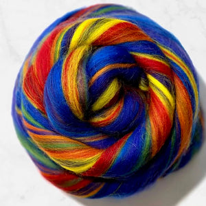 Merino Wool Roving - Rainbow Stripe