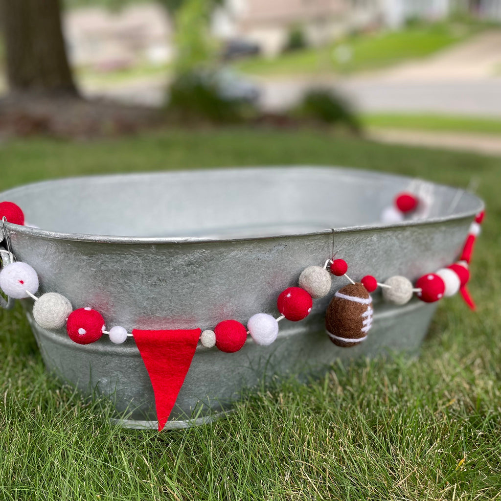 Red & White Football Pennant Banner Felted Wool Garland