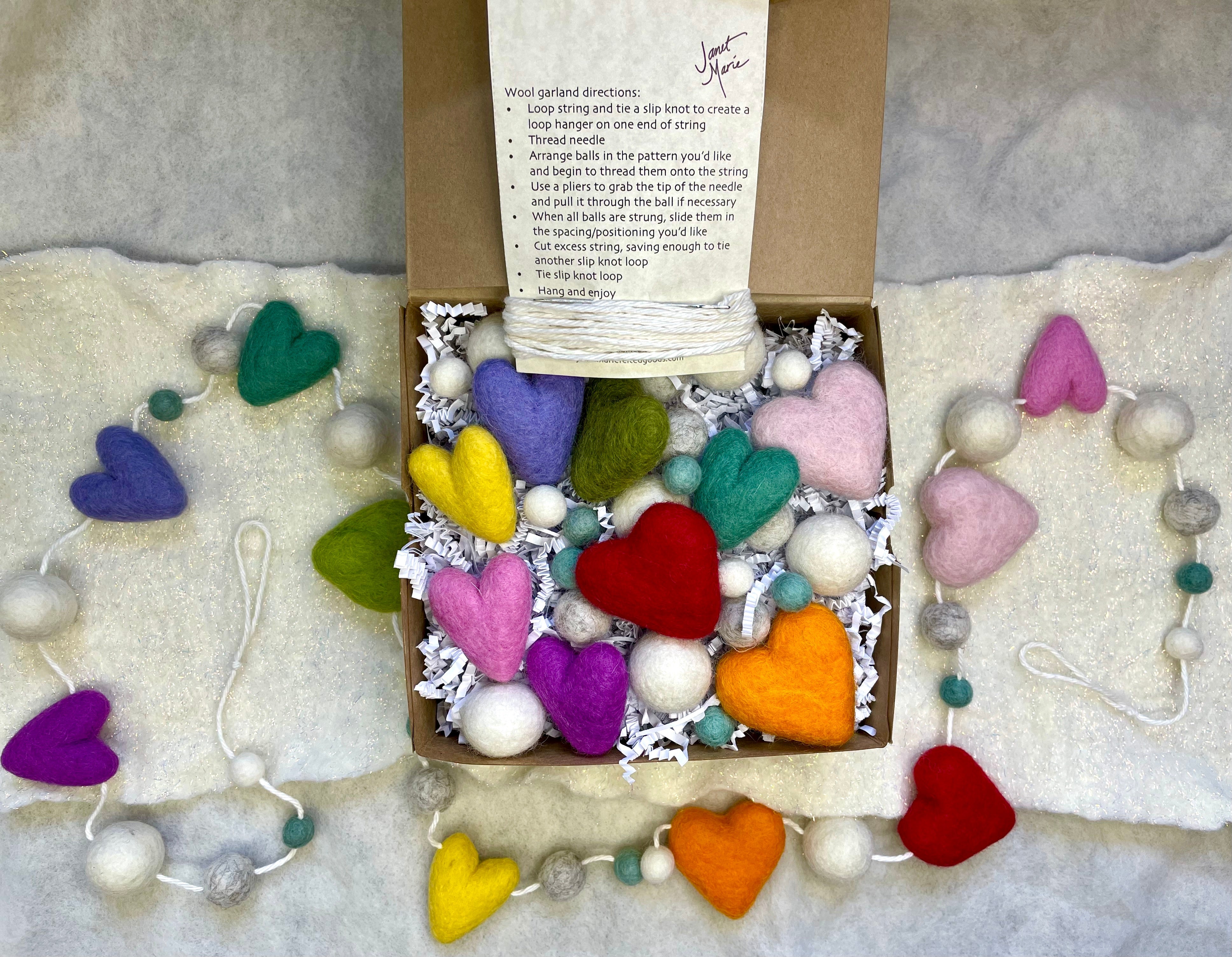 DIY Rainbow Hearts Wool Garland Kit – Janet Marie Felted Goods