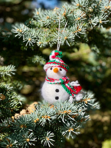 Felted Wool Snowman Ornaments - Multiple Color Choices