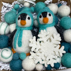 Teal Penguin Wool Garland - Finished Garland or Kit
