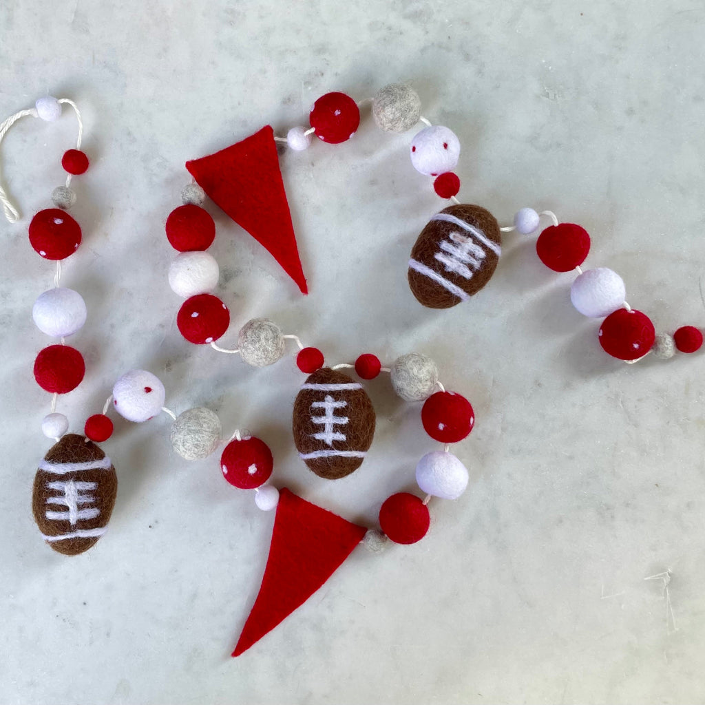 Red & White Football Pennant Banner Felted Wool Garland