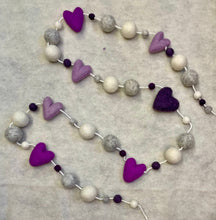Load image into Gallery viewer, Purple Hearts Valentine Wool Garland