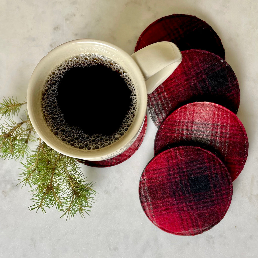 Tartan Plaid Felted Wool Coasters - Set of 4