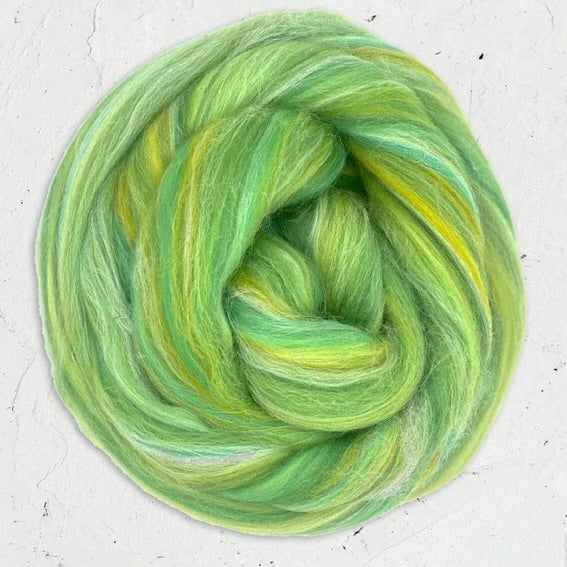 Merino/Silk Blend Roving -  Lime Green Stripe