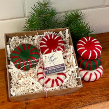 Load image into Gallery viewer, Peppermint Candy Felted Soap - Set of 3