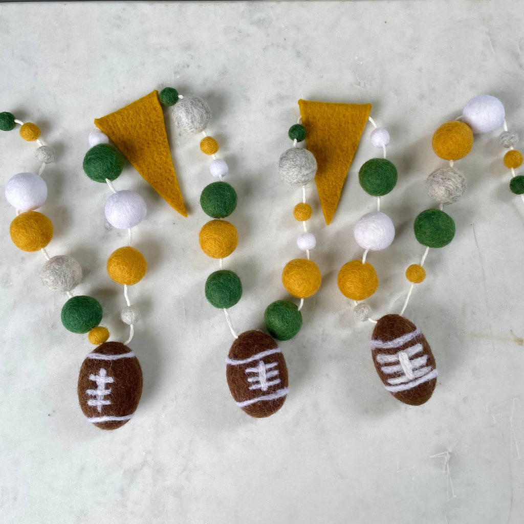 Green & Gold Football Pennant Banner Felted Wool Garland