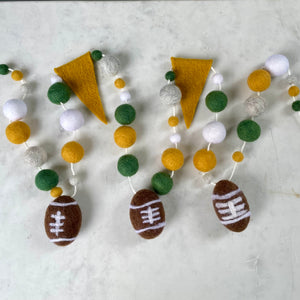 Green & Gold Football Pennant Banner Felted Wool Garland