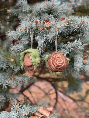 Wool Pinecone Ornament Set of 2