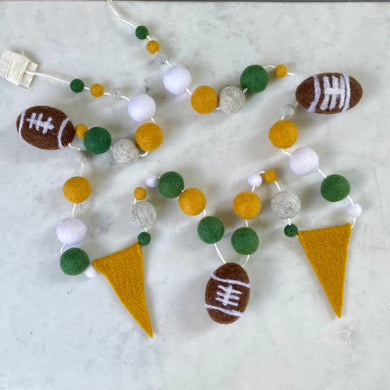 Green & Gold Football Pennant Banner Felted Wool Garland