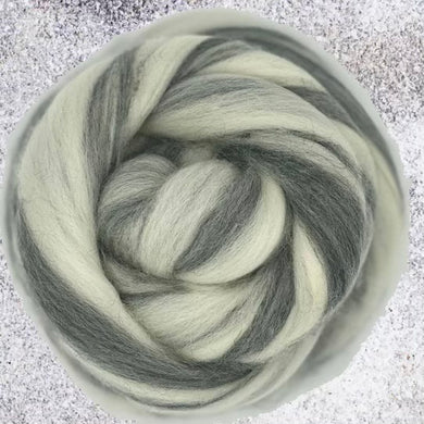 Merino Wool Roving -  Gray & White Stripe