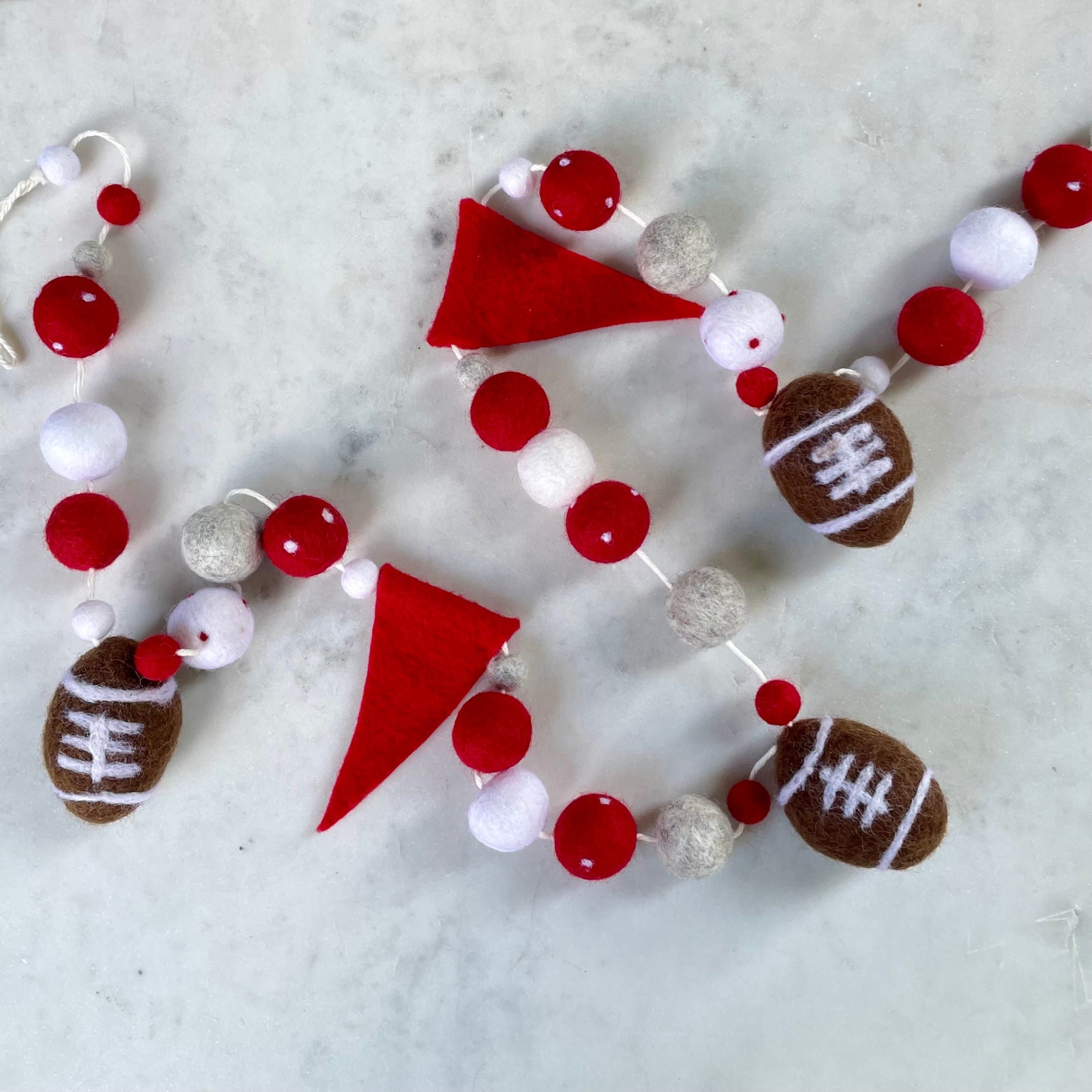 Red & White Football Pennant Banner Felted Wool Garland