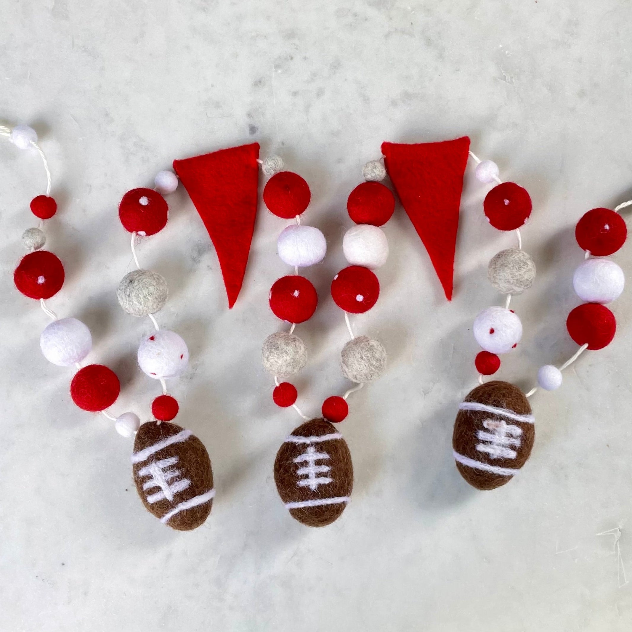 Red & White Football Pennant Banner Felted Wool Garland