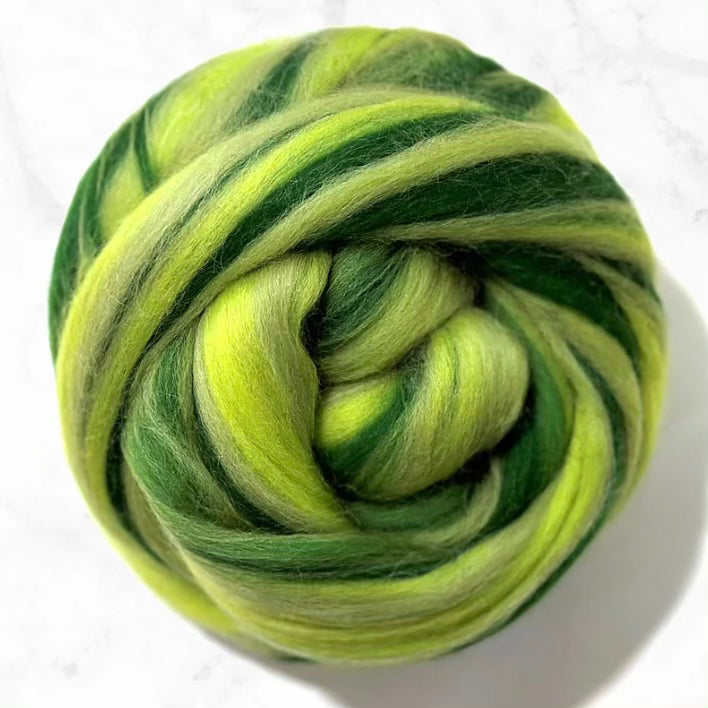 Merino Wool Roving - Green Stripe