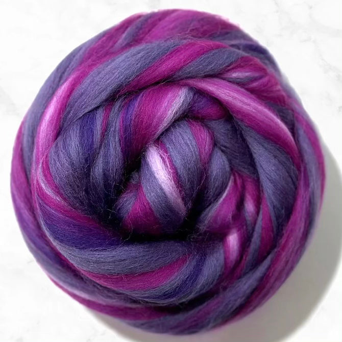 Merino Wool Roving - Purple Stripe