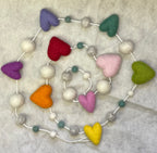 Rainbow Hearts Wool Garland