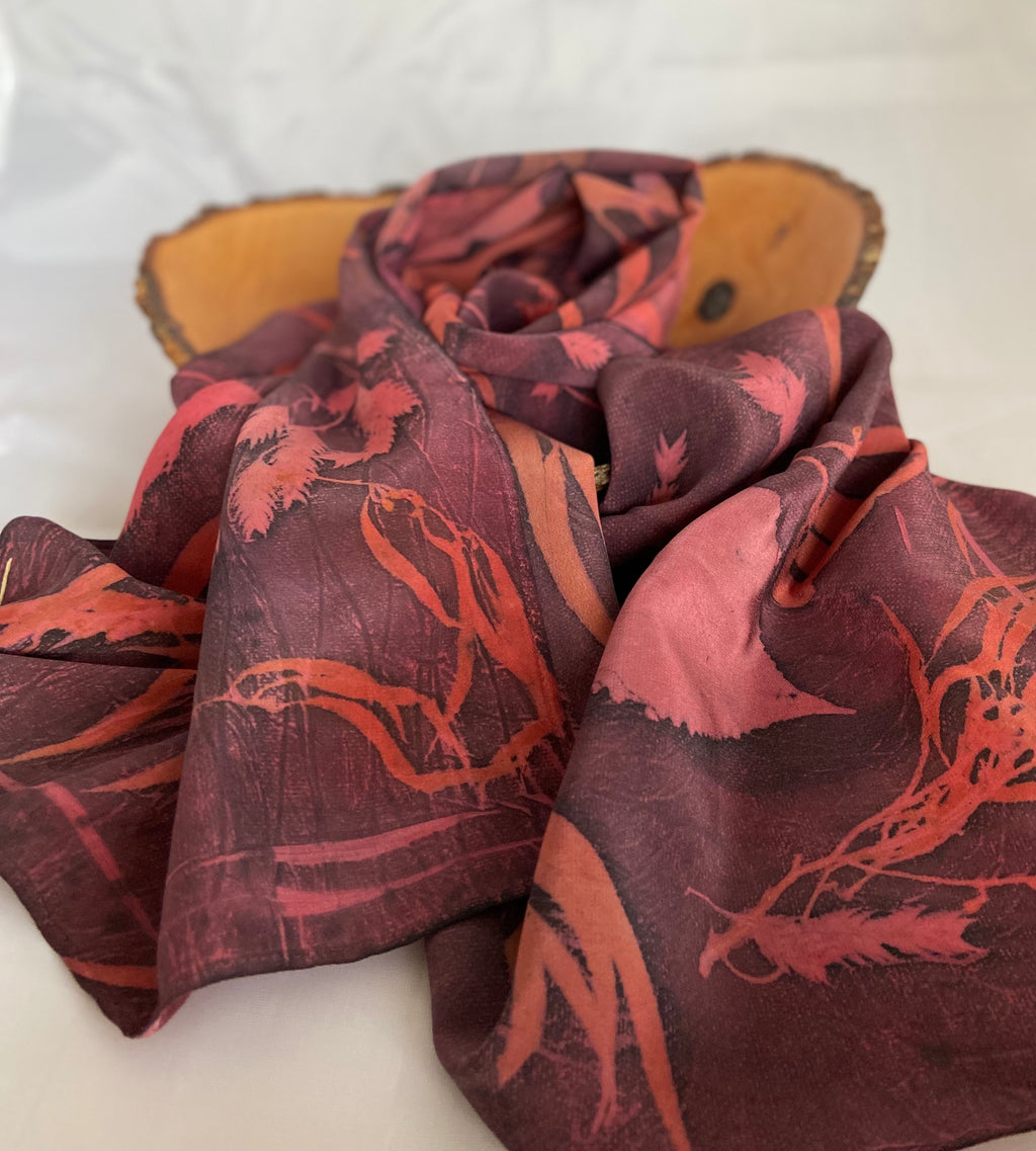 Botanical Print Stonewashed Silk Scarf, One of a Kind