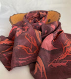 Botanical Print Stonewashed Silk Scarf, One of a Kind