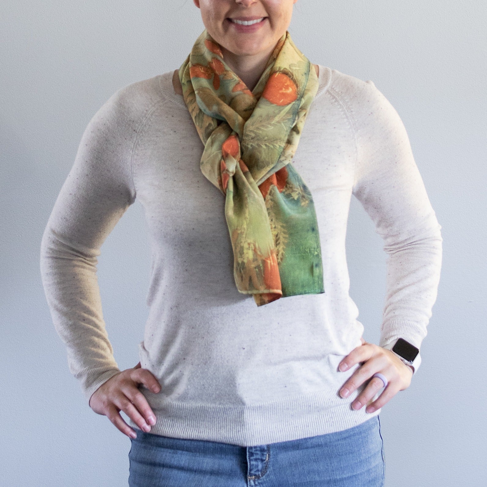 Botanical Dyed Stonewashed Silk Scarf, One of a Kind