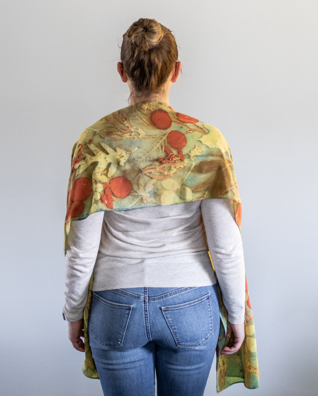 Botanical Dyed Stonewashed Silk Scarf, One of a Kind