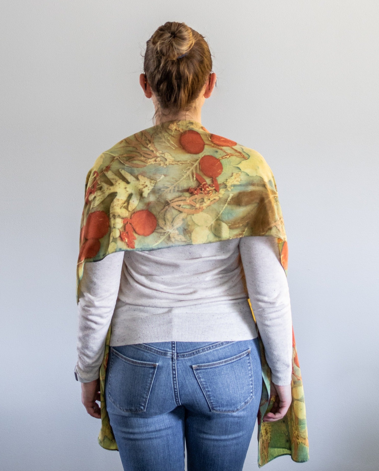 Botanical Dyed Stonewashed Silk Scarf, One of a Kind