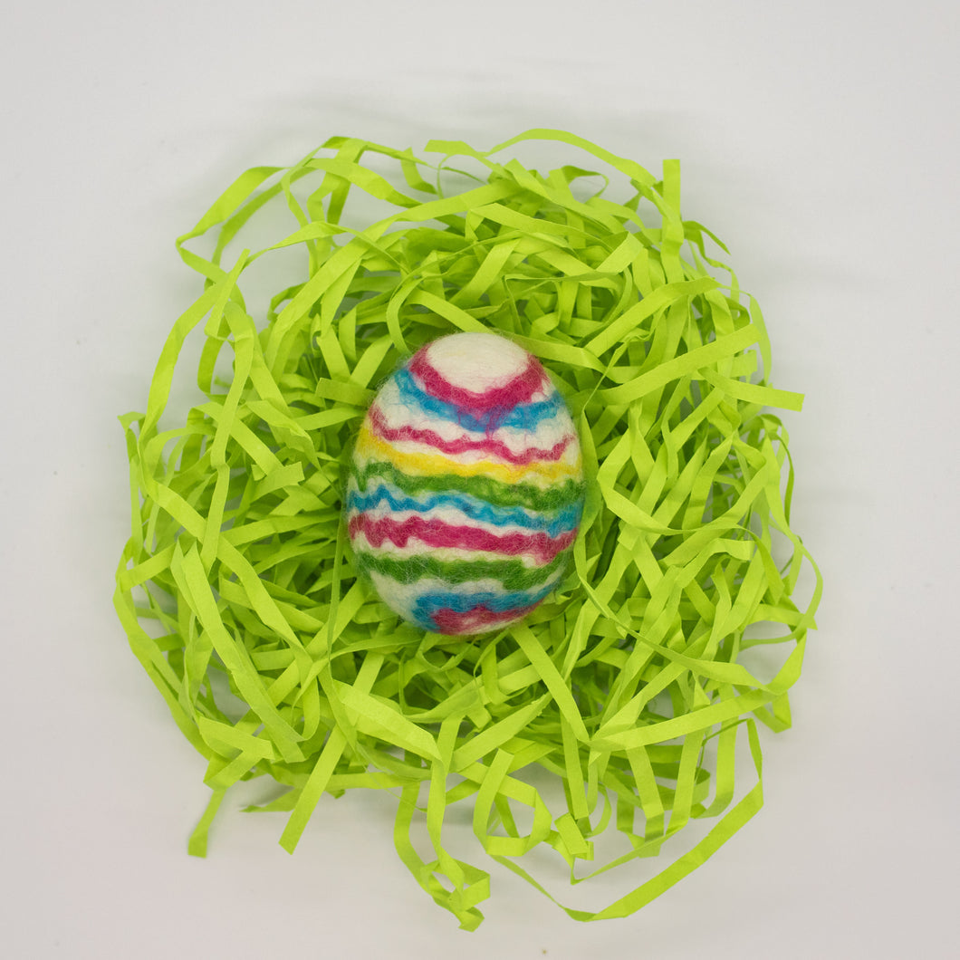 White Felted Egg Soap with Rainbow Stripes