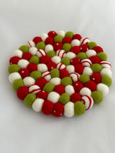 Load image into Gallery viewer, Felt Ball Trivet - Holiday Swirls &amp; Dots