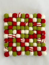Load image into Gallery viewer, Felt Ball Trivet - Holiday Swirls &amp; Dots