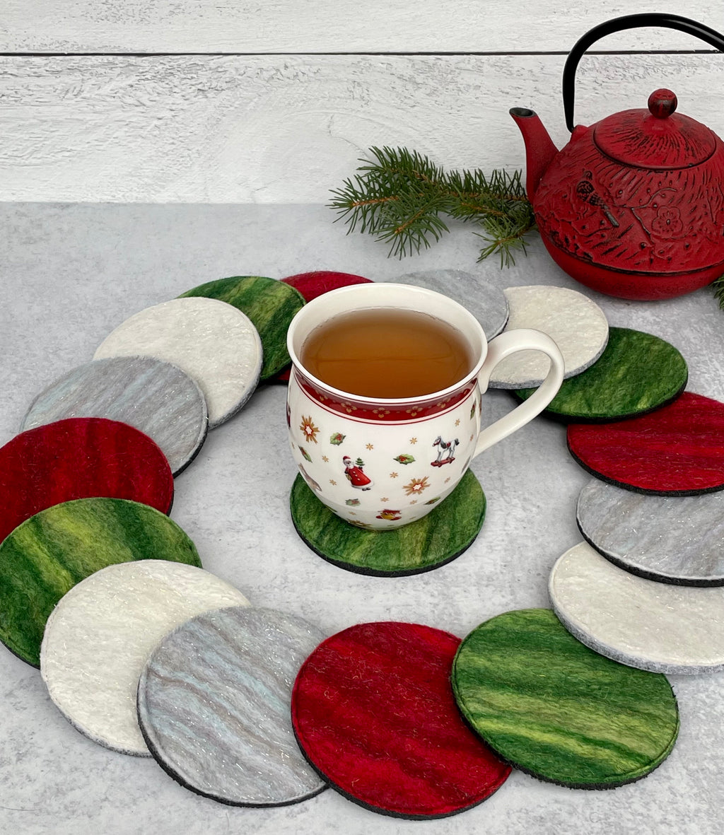 Holiday Felted Wool Coasters - Set of 4