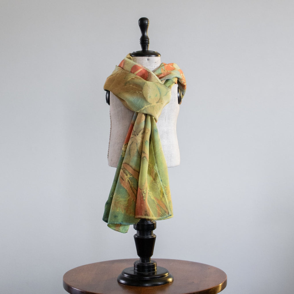 Botanical Dyed Stonewashed Silk Scarf, One of a Kind
