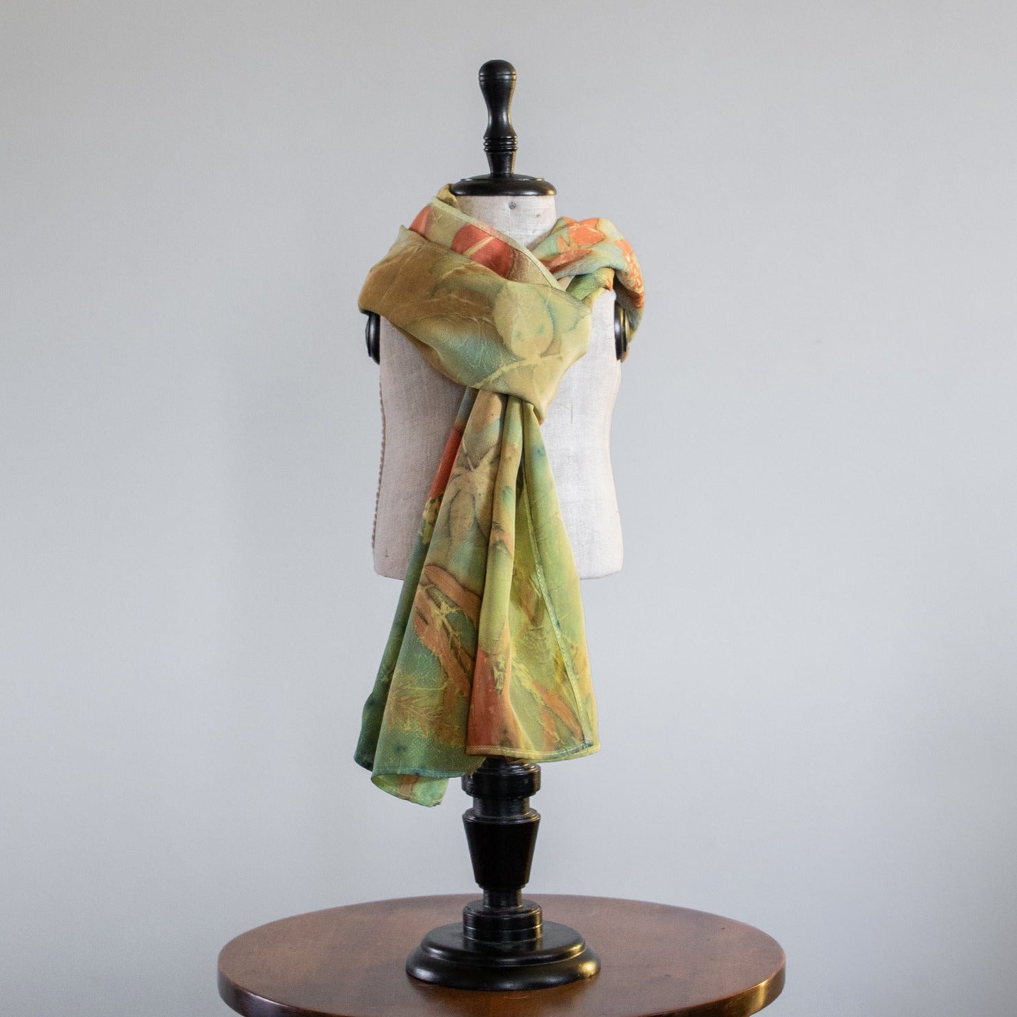 Botanical Dyed Stonewashed Silk Scarf, One of a Kind
