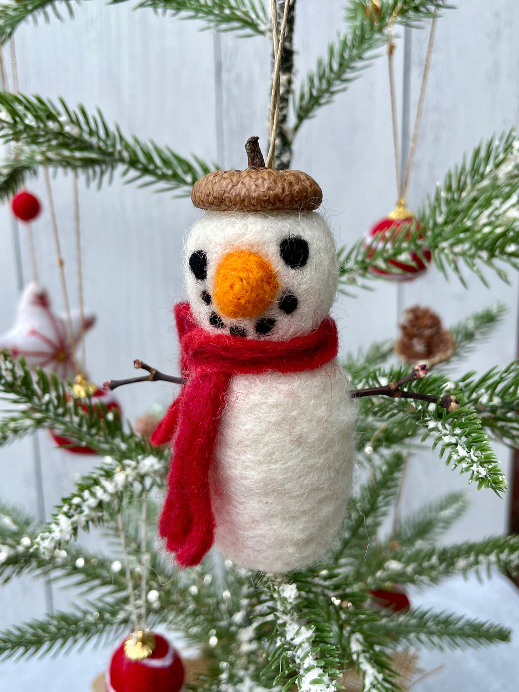 Felted Wool Snowman Ornament