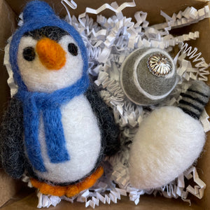 Blue Penguin Wool Ornament Set