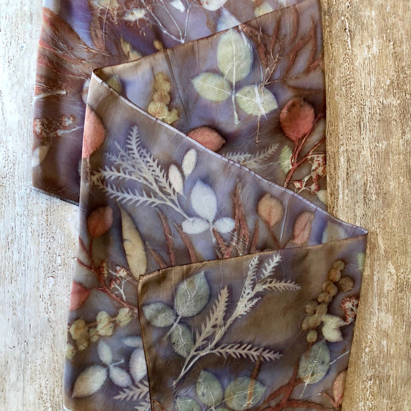 Botanical Dyed Table Runner - 100% Stonewashed Silk - One of a kind - Only 1 available