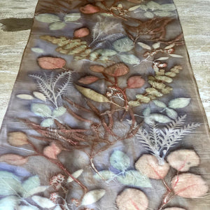 Botanical Dyed Table Runner - 100% Stonewashed Silk - One of a kind - Only 1 available