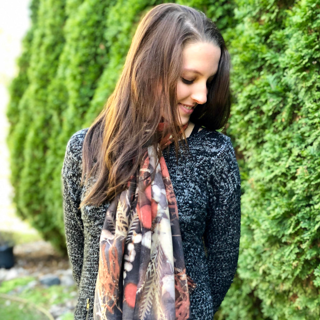 Maple Botanical Dyed Scarf - 100% Stonewashed Silk - One of a kind - Only 1 available