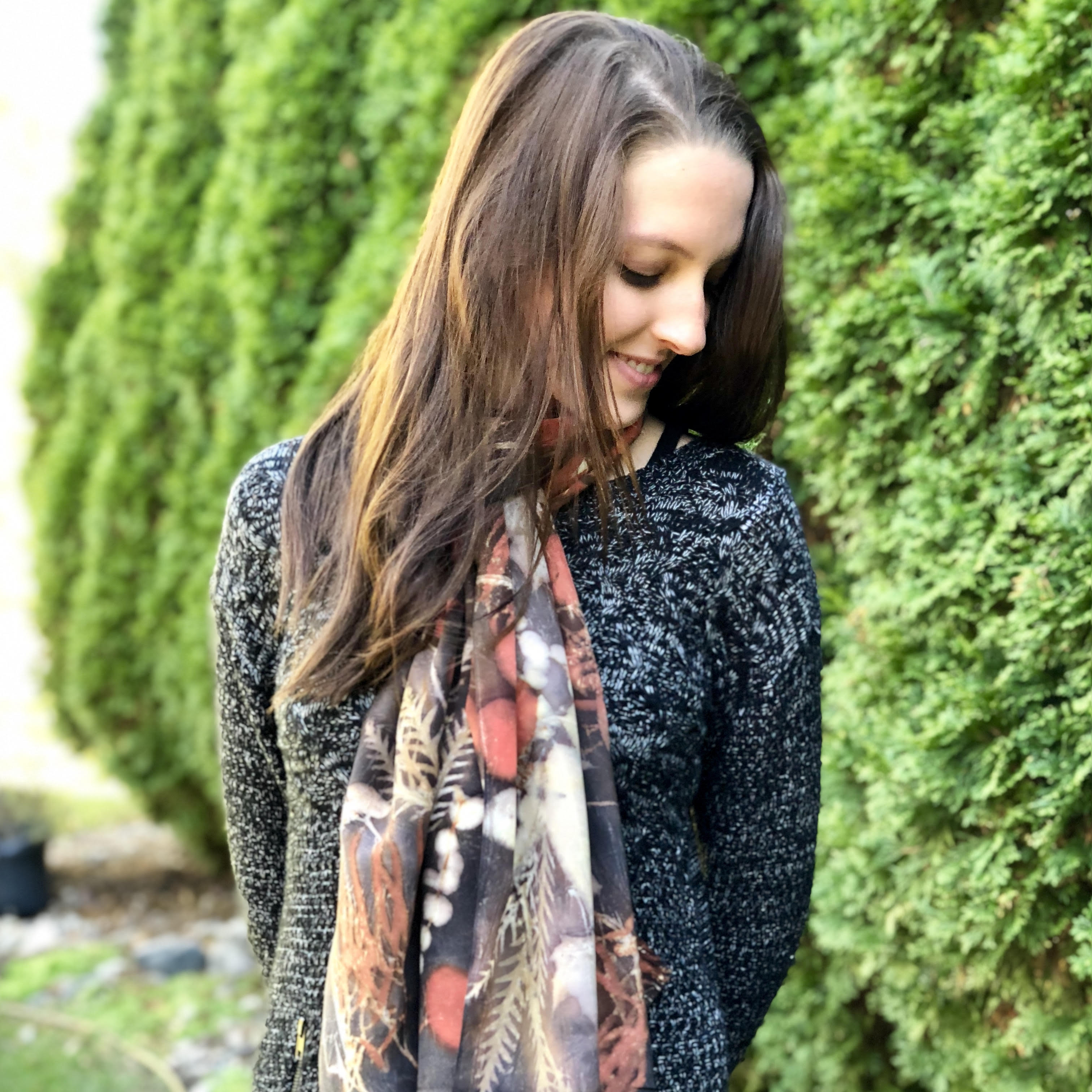 Maple Botanical Dyed Scarf - 100% Stonewashed Silk - One of a kind - Only 1 available