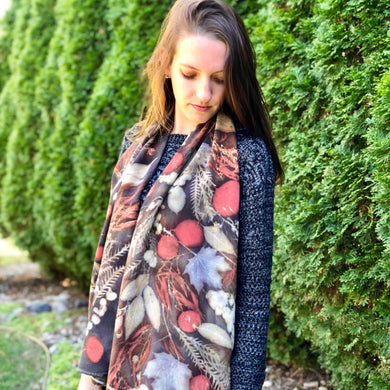 Maple Botanical Dyed Scarf - 100% Stonewashed Silk - One of a kind - Only 1 available