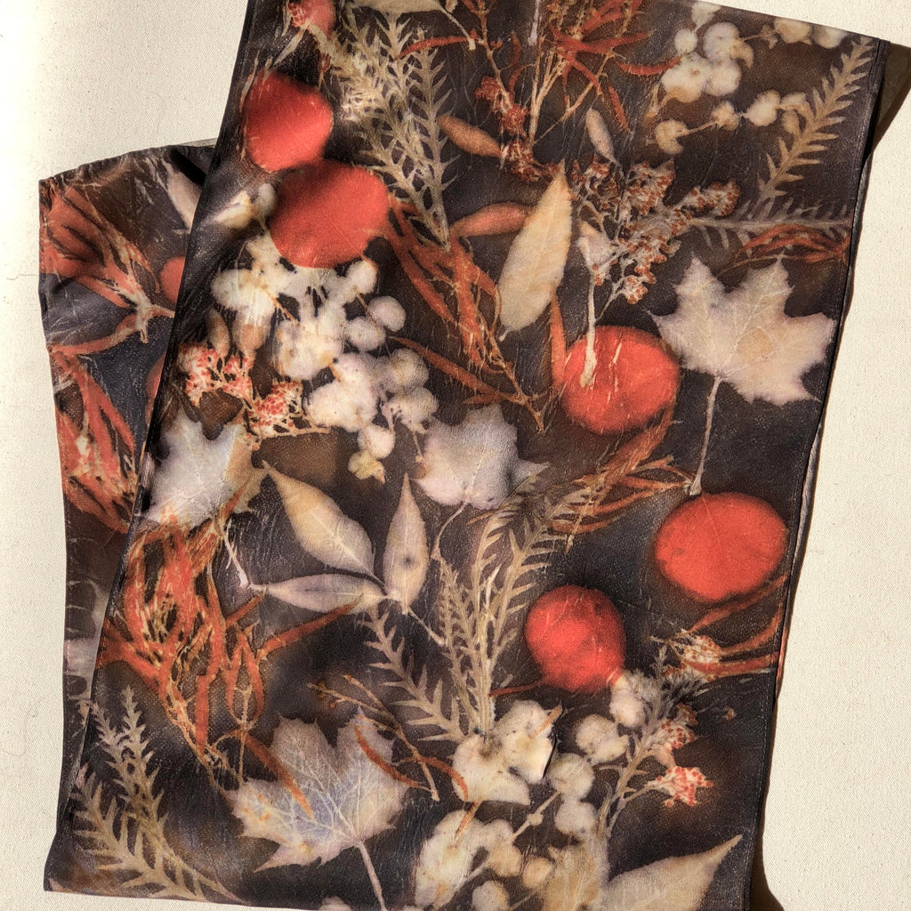 Maple Botanical Dyed Scarf - 100% Stonewashed Silk - One of a kind - Only 1 available
