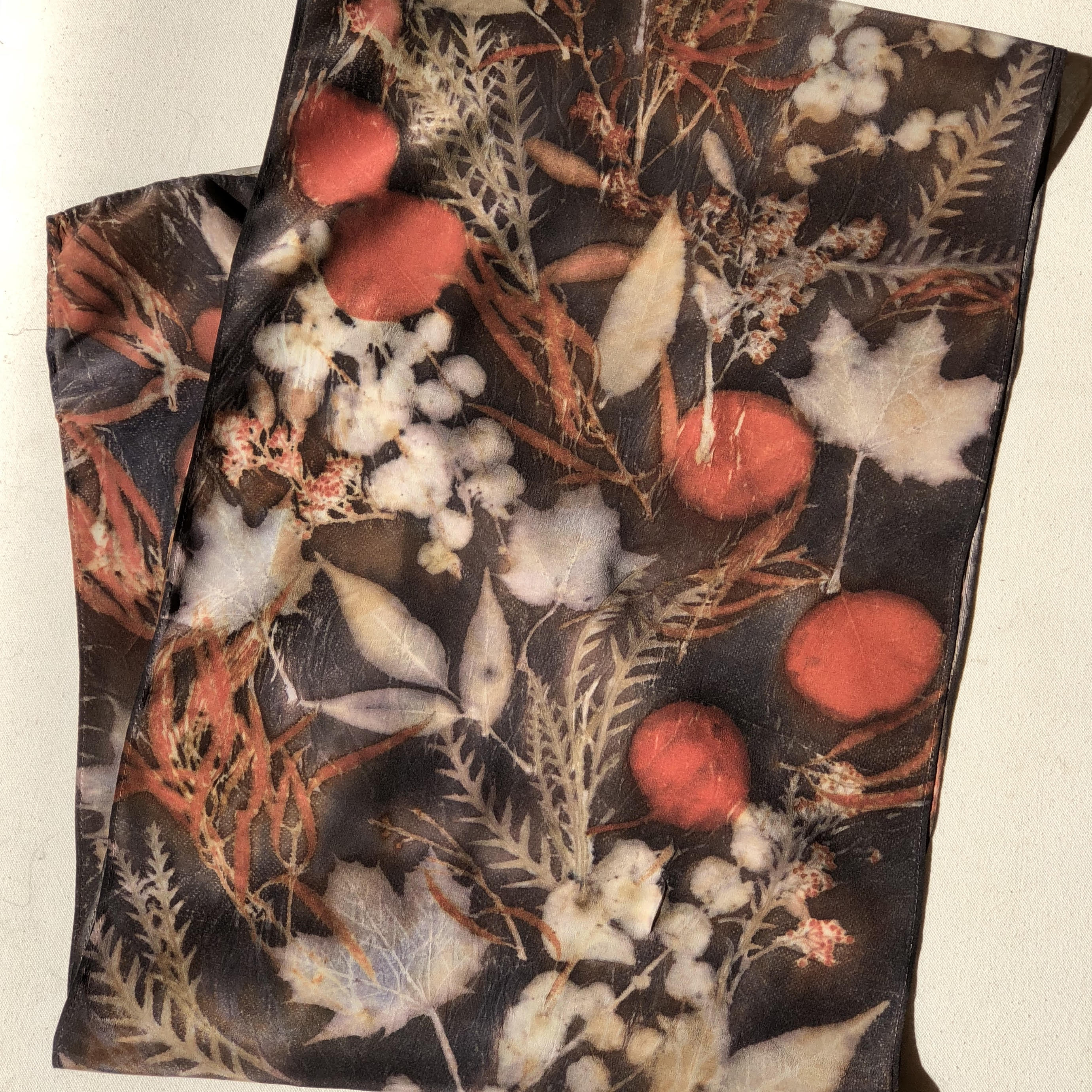 Maple Botanical Dyed Scarf - 100% Stonewashed Silk - One of a kind - Only 1 available