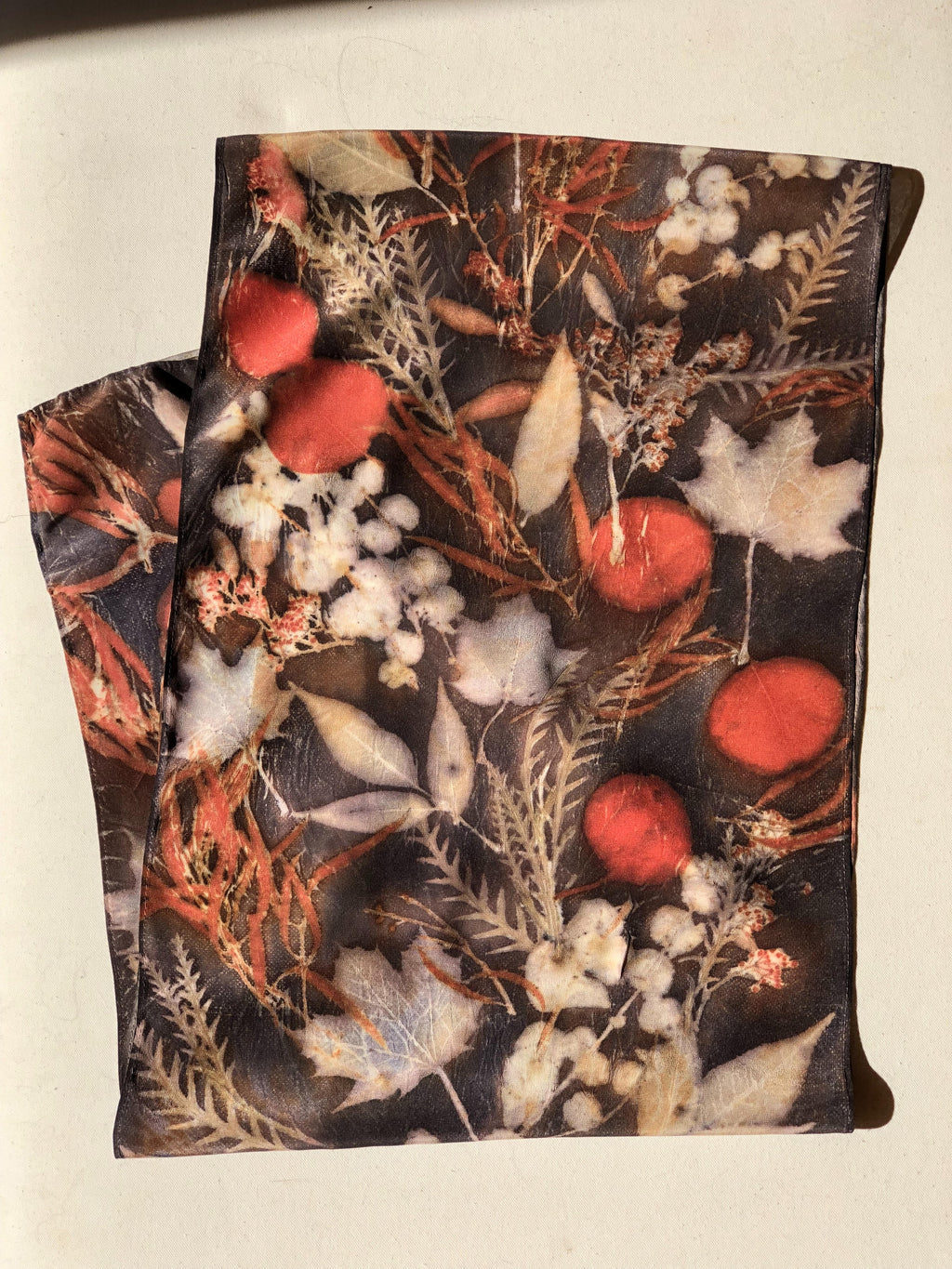 Maple Botanical Dyed Scarf - 100% Stonewashed Silk - One of a kind - Only 1 available