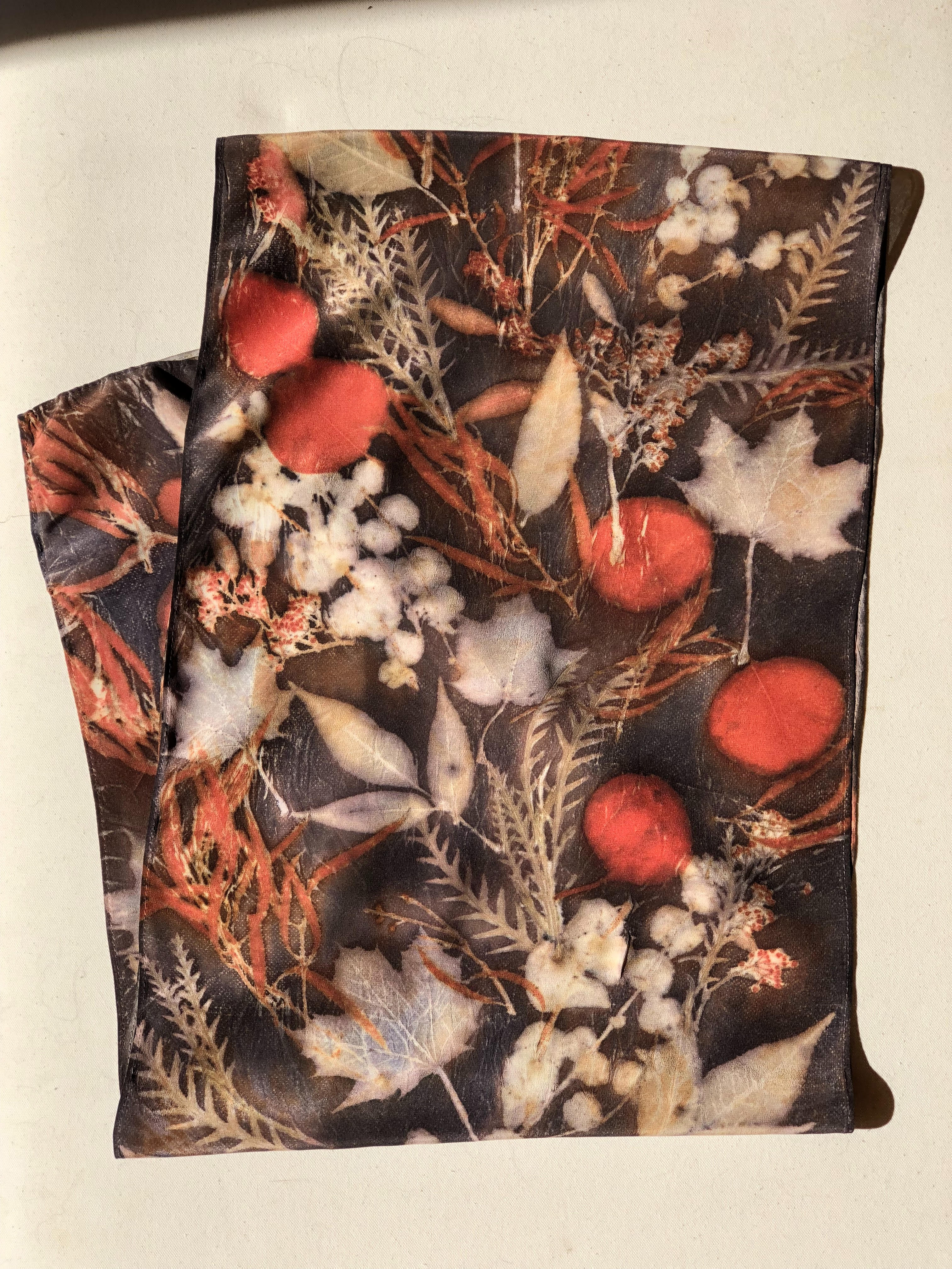 Maple Botanical Dyed Scarf - 100% Stonewashed Silk - One of a kind - Only 1 available