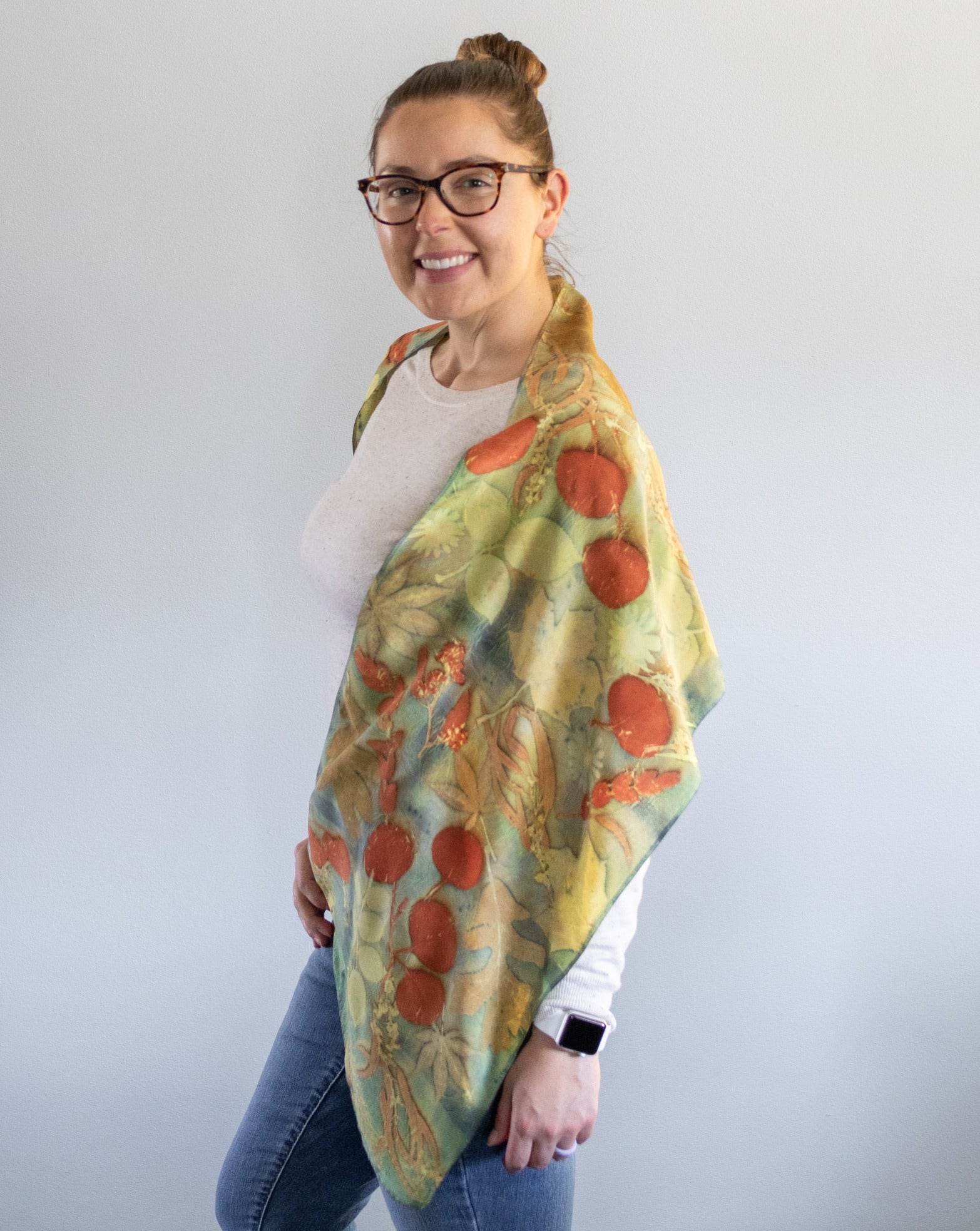 Botanical Dyed Stonewashed Silk Scarf, One of a Kind